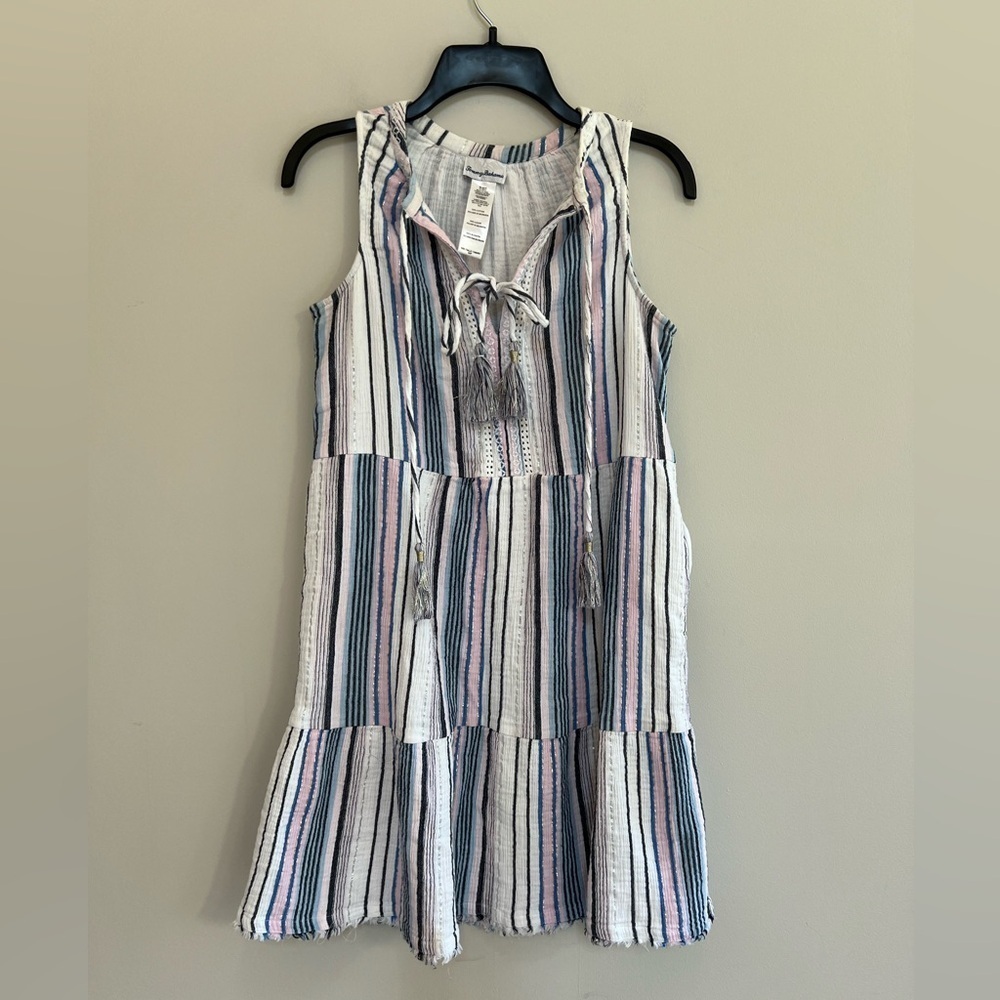 Tommy Bahama Mykonos Gauze Stripe Tiered Coverup Dress, Blue/White, S